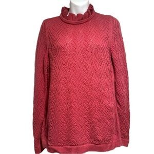 Talbots Pink Ruffle Neck Textured Knit Sweater